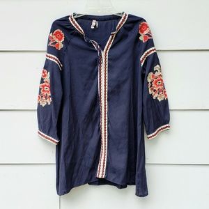 My Beloved Navy Embroidered Floral Tunic - S/M